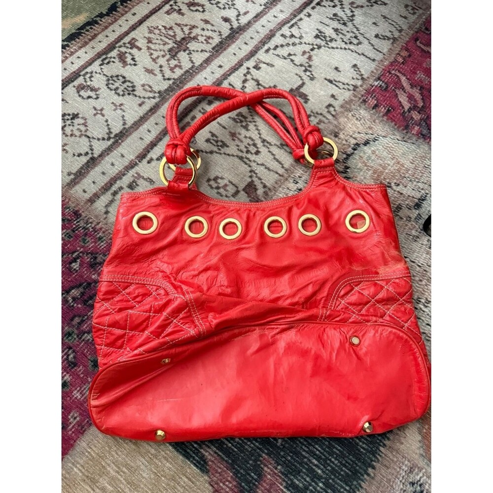 Y2k Europe Italian Glossy gold tone metal grommets purse